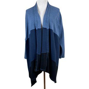 Rafaella Cardigan Sweater 2X Blue Draped Open Front Ribbed Knit Colorblock